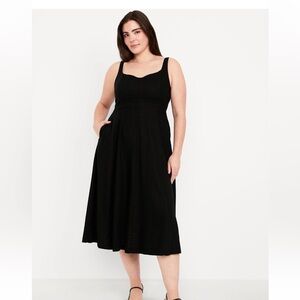 Old Navy Linen Blend Black Elegant Black Midi Dress
